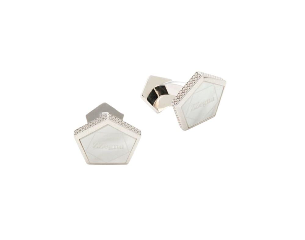 $595 NIB Ermenegildo Zegna Sterling Silver Pentagon Shape Whale Back Cufflinks